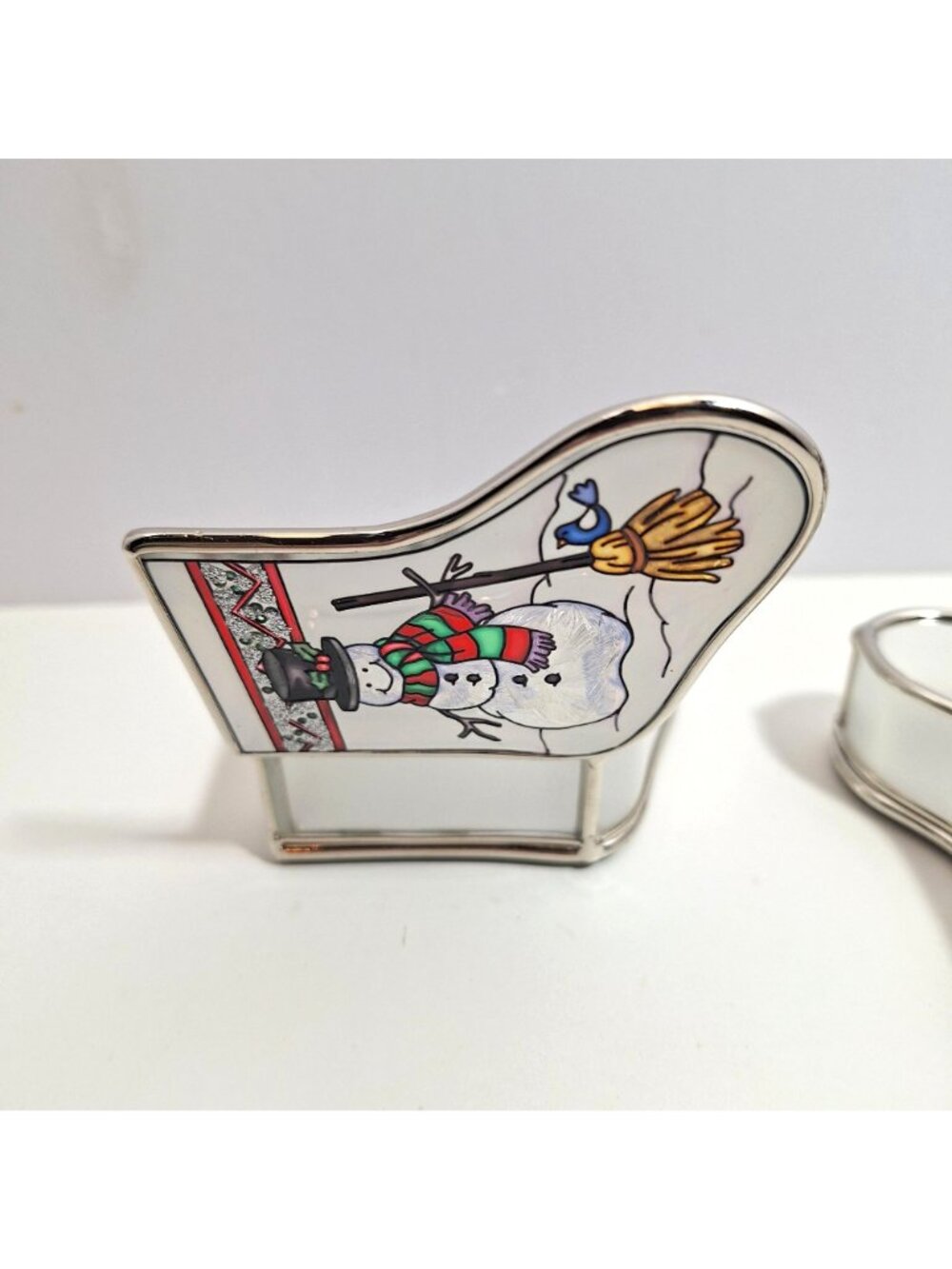 Snowman Stained Glass Mirrored Trinket Boxes Amia Hand Painted Stocking Lot of 2 - Picture 16 of 16
